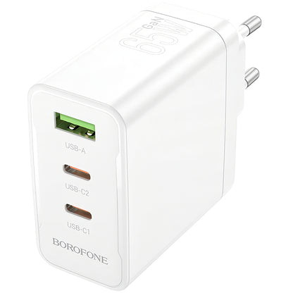 Netwerkoplader Borofone BN12, 65W, 5A, 1 x USB-A - 2 x USB-C, Wit