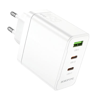 Netwerkoplader Borofone BN12, 65W, 5A, 1 x USB-A - 2 x USB-C, Wit