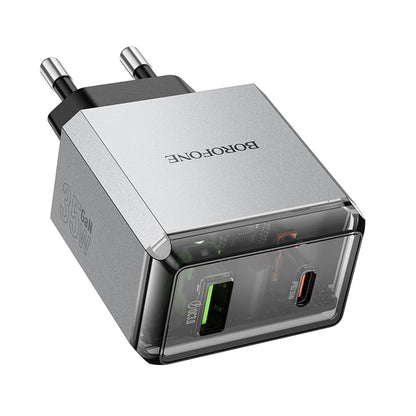Netzladegerät Borofone BN20 Lena, 35W, 3A, 1 x USB-A - 1 x USB-C, Grau