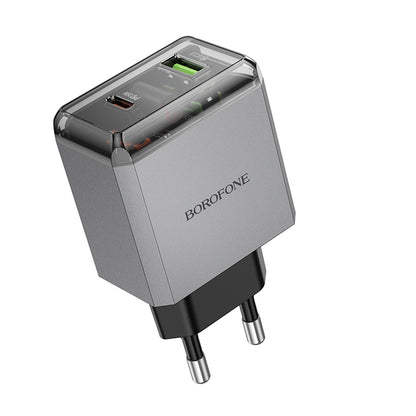 Netzladegerät Borofone BN20 Lena, 35W, 3A, 1 x USB-A - 1 x USB-C, Grau