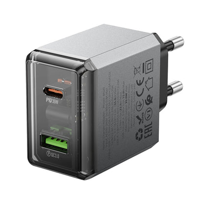 Netzladegerät Borofone BN20 Lena, 35W, 3A, 1 x USB-A - 1 x USB-C, Grau