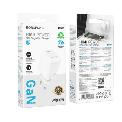 Netzladegerät Borofone BN28 Fuente, 30W, 3A, 1 x USB-C, Weiß