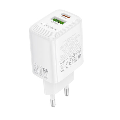Chargeur Réseau Borofone BN29 Fuente, 30W, 3A, 1 x USB-A - 1 x USB-C, Blanc