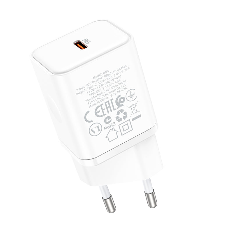 Chargeur Réseau Borofone BN6 Field, 20W, 3A, 1 x USB-C, Blanc