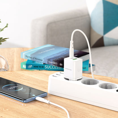 Netwerkoplader Borofone BN7, 20W, 3A, 1 x USB-A - 1 x USB-C, Wit 