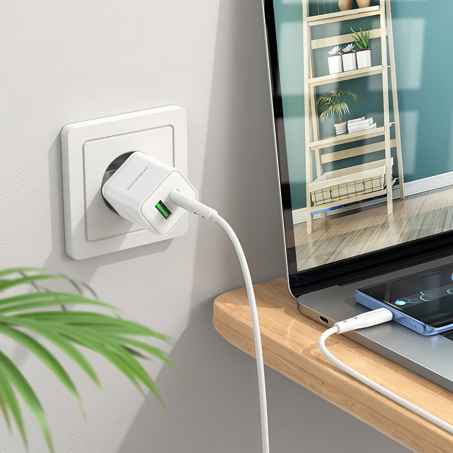 Netwerkoplader Borofone BN7, 20W, 3A, 1 x USB-A - 1 x USB-C, Wit 