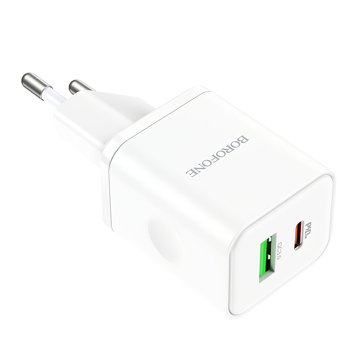 Netwerkoplader Borofone BN7, 20W, 3A, 1 x USB-A - 1 x USB-C, Wit 