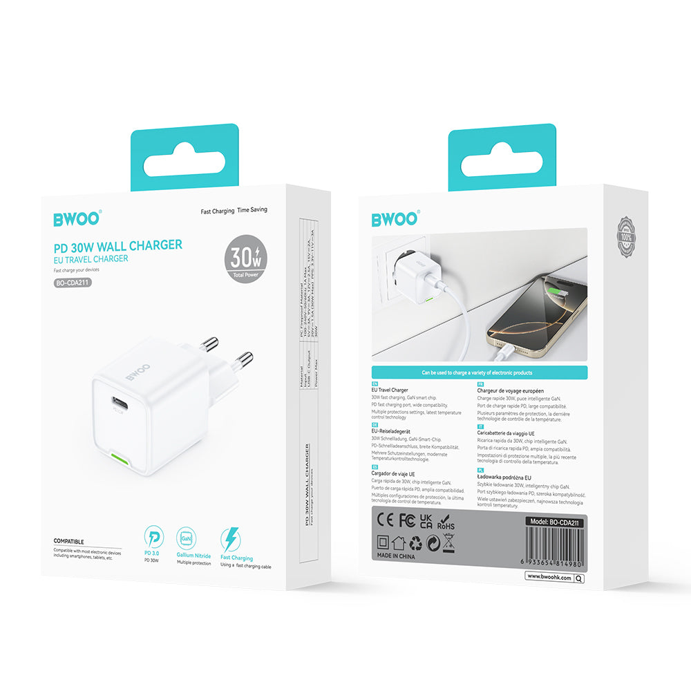 Netwerkoplader BWOO CDA211, 30W, 3A, 1 x USB-C, Wit