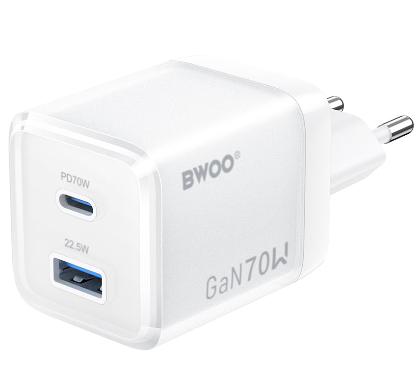 Netwerkoplader BWOO CDA224, 70W, 3.25A, 1 x USB-A - 1 x USB-C, Wit