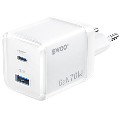 Netwerkoplader BWOO CDA224, 70W, 3.25A, 1 x USB-A - 1 x USB-C, Wit
