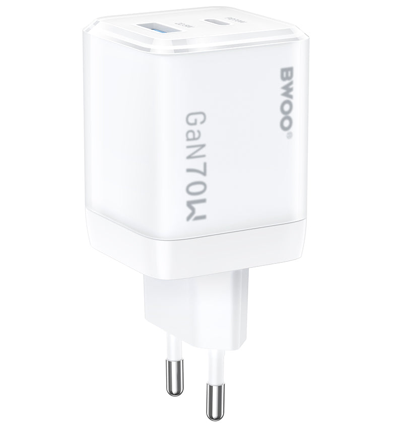 Netwerkoplader BWOO CDA224, 70W, 3.25A, 1 x USB-A - 1 x USB-C, Wit