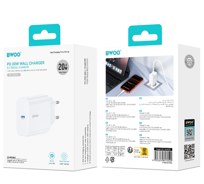 Netwerkoplader BWOO CDA233, 20W, 3A, 1 x USB-C, Wit