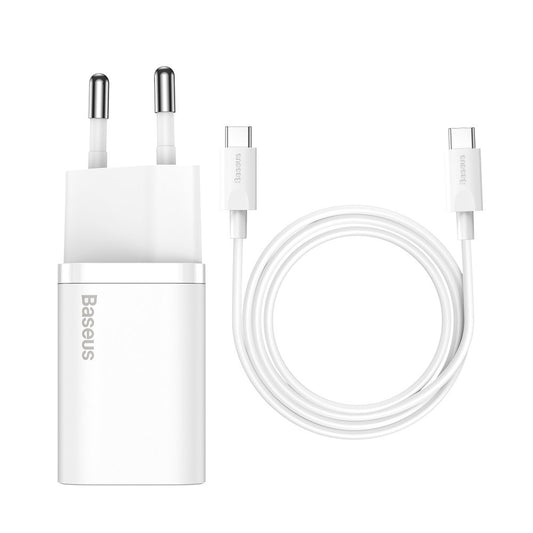 Baseus Super Si USB-C netwerkoplader met USB-C kabel, 25W, 3A, 1 x USB-C, Wit TZCCCSUP-L02 