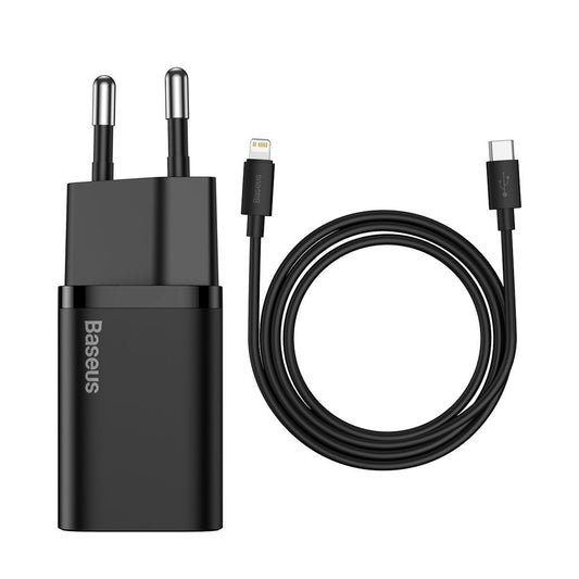 Baseus Super Si netwerkoplader met Lightning-kabel, 20 W, 3 A, 1 x USB-C, zwart TZCCCSUP-B01