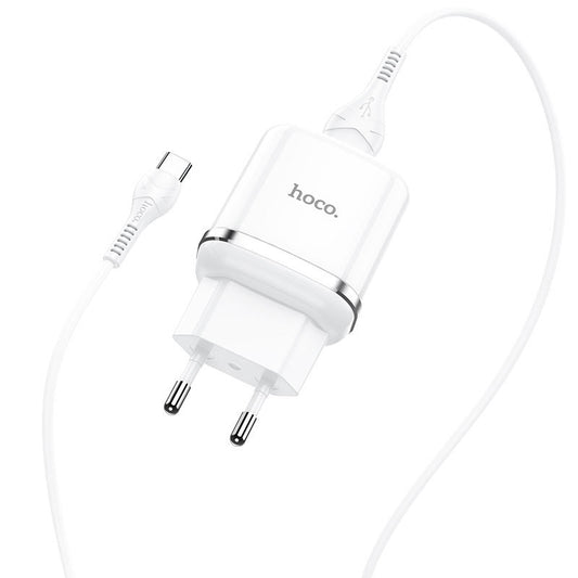 Netwerkoplader met USB-C kabel HOCO N3, 18W, 3A, 1 x USB-A, Wit