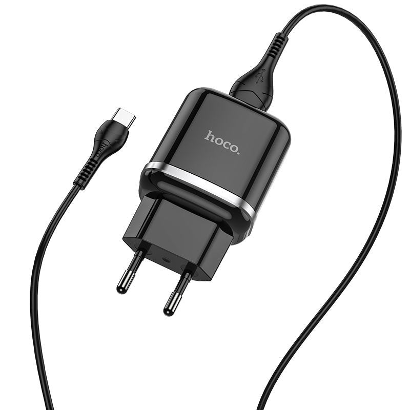 Netwerkoplader met USB-C kabel HOCO N3, 18W, 3A, 1 x USB-A, zwart