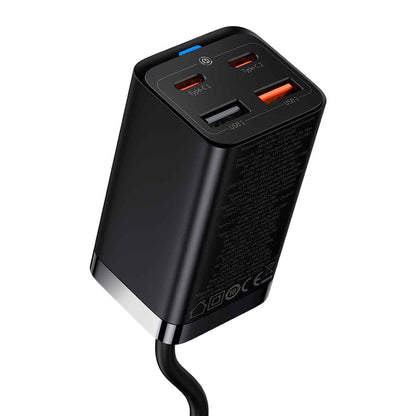 Baseus GaN3 Pro USB-C Network Charger with Cable, 65W, 3A, 2 x USB-A - 2 x USB-C, Black CCGP04010101