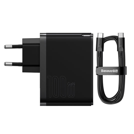 Netwerkoplader met USB-C Kabel Baseus GaN5 Pro, 100W, 3A, 1 x USB-A - 1 x USB-C, Zwart CCGP090201
