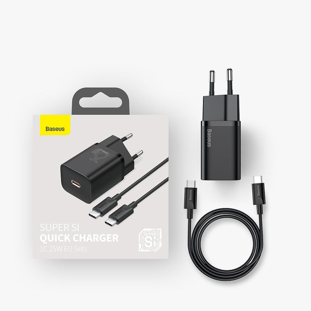 Baseus Super Si Chargeur réseau USB-C avec câble USB-C, 25W, 3A, 1 x USB-C, noir TZCCCSUP-L01 