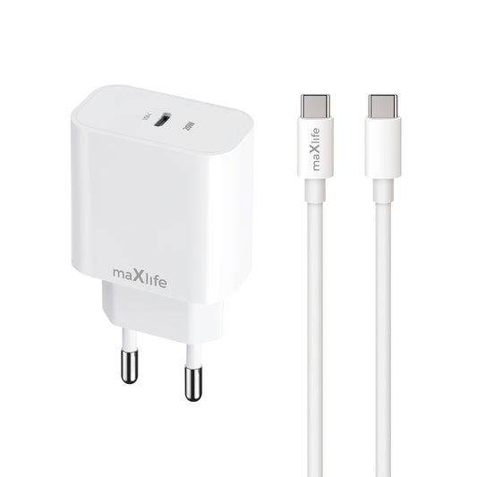 Netlader met USB-C-kabel MaXlife MXTC-06-20C, 20W, 3A, 1 x USB-C, Wit