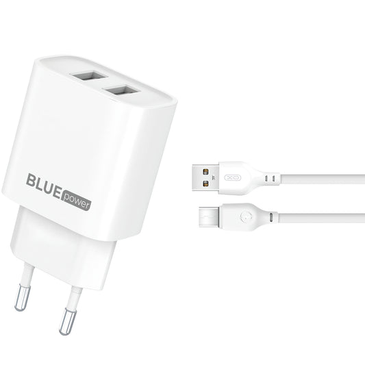 Blue Power BPCE02C Câble USB-C Chargeur réseau BPCE02C, 10,5W, 2,1A, 2 x USB-A, blanc