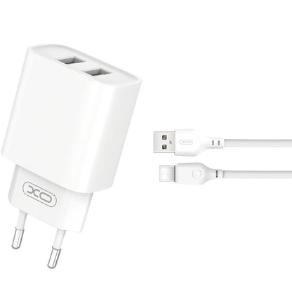 XO Design XO Design BPCE02C Chargeur réseau avec câble USB-C, 10,5 W, 2,1 A, 2 x USB-A, blanc 