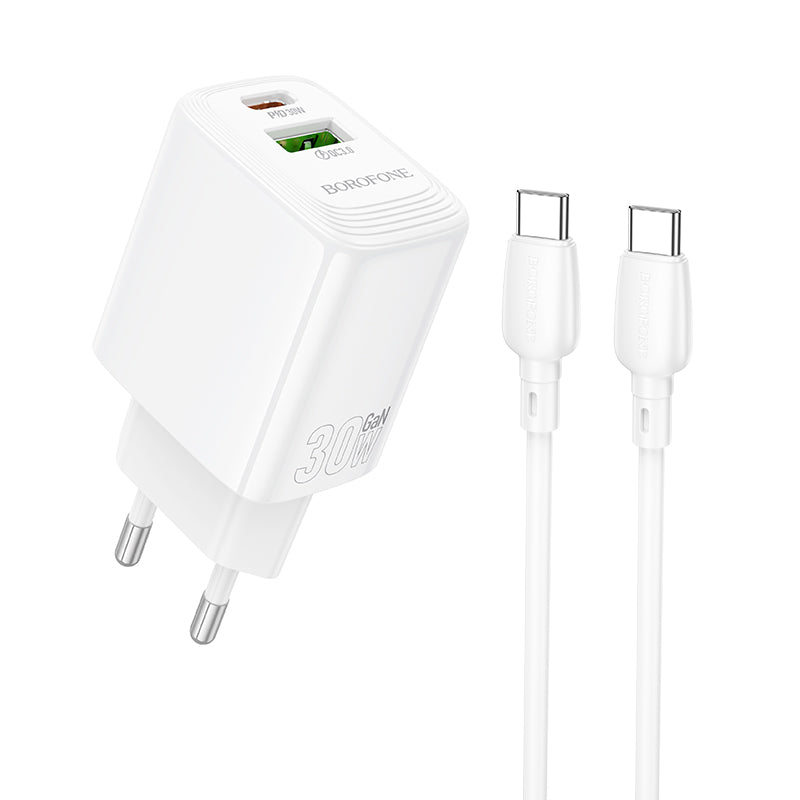 Netwerkoplader met USB-C Kabel Borofone BN29 Fuente, 30W, 3A, 1 x USB-A - 1 x USB-C, Wit