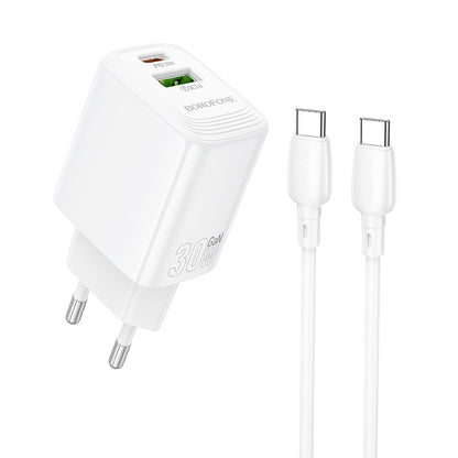 Netwerkoplader met USB-C Kabel Borofone BN29 Fuente, 30W, 3A, 1 x USB-A - 1 x USB-C, Wit