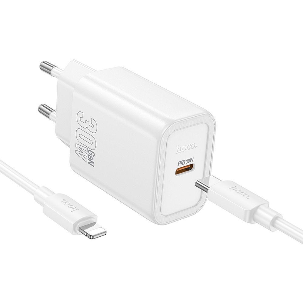 Network Charger with Lightning Cable HOCO N62, 30W, 3A, 1 x USB-C, White