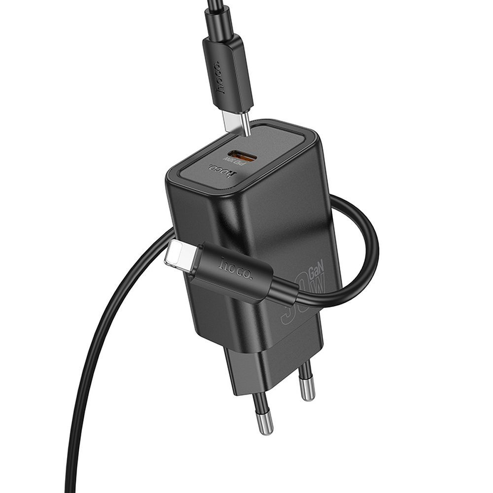 Netwerkoplader met Lightning-kabel HOCO N62, 30W, 3A, 1 x USB-C, Zwart