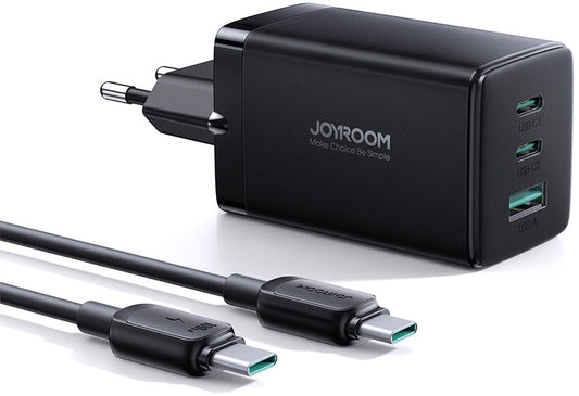 Netwerkoplader met USB-C Kabel Joyroom TCG01, 65W, 3.25A, 1 x USB-A - 2 x USB-C, Zwart