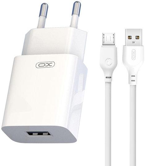 Chargeur réseau avec câble microUSB XO Design L99, 12W, 2.4A, 1 x USB-A, Blanc