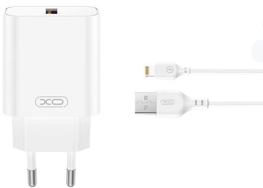 Chargeur réseau avec câble Lightning XO Design CE33, 18W, 3A, 1 x USB-A, Blanc
