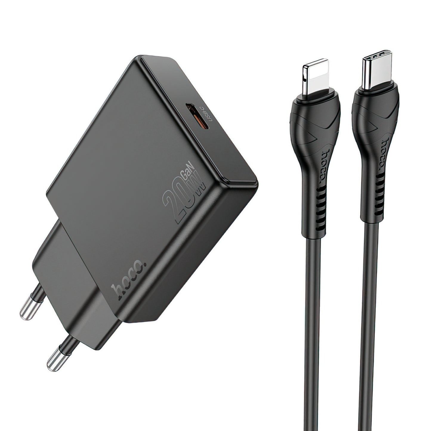 Netwerkoplader met Lightning Kabel HOCO N37, 30W, 3A, 1 x USB-C, Zwart