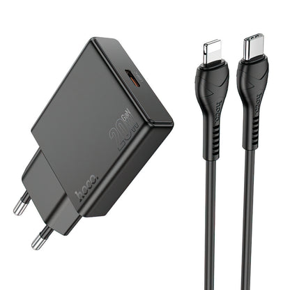 Netwerkoplader met Lightning Kabel HOCO N37, 30W, 3A, 1 x USB-C, Zwart