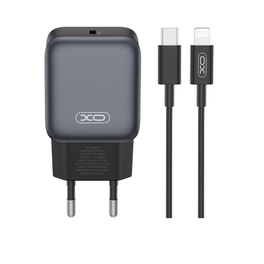 Netzladegerät mit Lightning-Kabel XO Design L155, 30W, 3A, 1 x USB-C, Schwarz