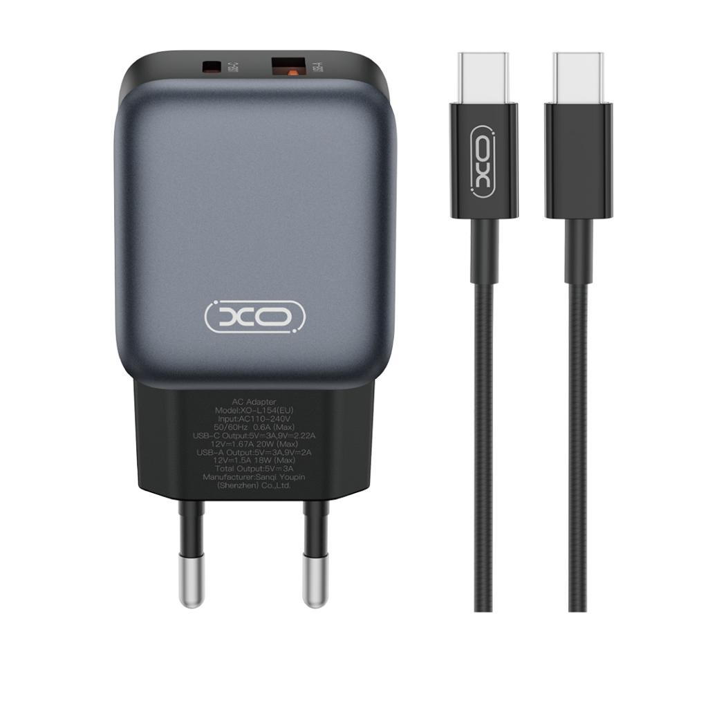 Netzladegerät mit USB-C Kabel XO Design L154, 20W, 3A, 1 x USB-A - 1 x USB-C, Schwarz