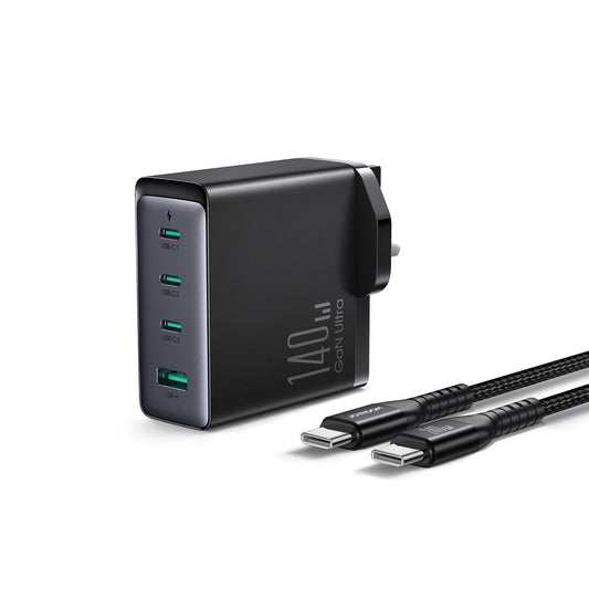 Netwerkoplader met USB-C Kabel Joyroom JR-TCG05UK, 140W, 5A, 1 x USB-A - 3 x USB-C, UK, Zwart