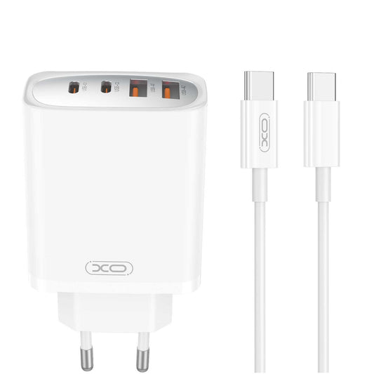 Network Charger with USB-C Cable XO Design CE22, 45W, 3A, 2 x USB-A - 2 x USB-C, White