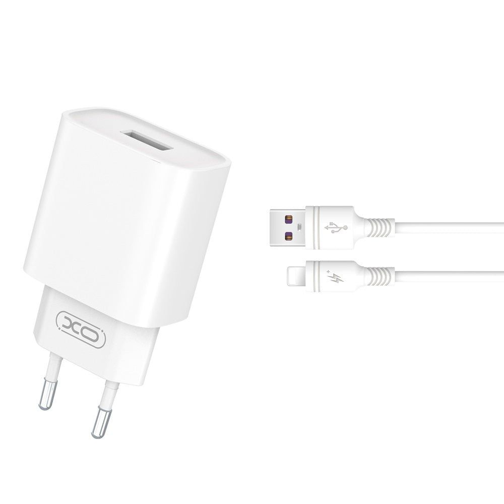 Netwerkoplader met Lightning-kabel XO Design CE02D, 18W, 3A, 1 x USB-A, Wit