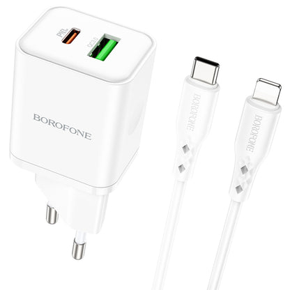 Chargeur réseau avec câble Lightning Borofone BN7, 20W, 3A, 1 x USB-A - 1 x USB-C, Blanc