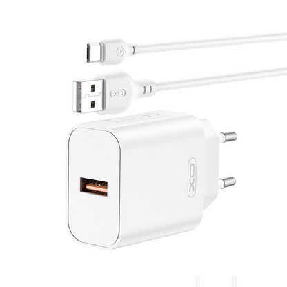 Netzladegerät mit USB-C Kabel XO Design CE33, 18W, 3A, 1 x USB-A, Weiß