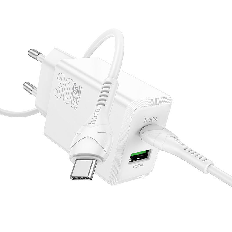 Netwerkoplader met USB-C Kabel HOCO N71, 30W, 3A, 1 x USB-A - 1 x USB-C, Wit