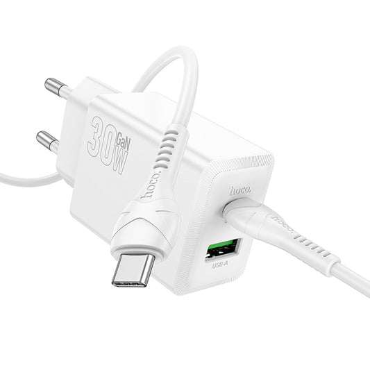 Netwerkoplader met USB-C Kabel HOCO N71, 30W, 3A, 1 x USB-A - 1 x USB-C, Wit