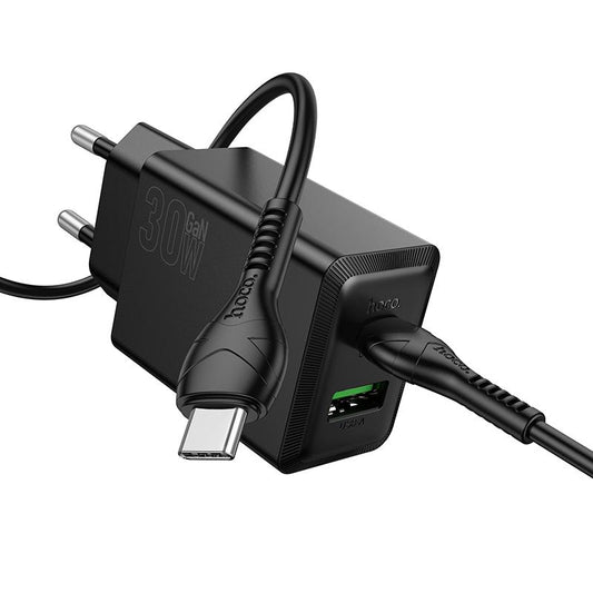 Netwerkoplader met USB-C Kabel HOCO N71, 30W, 3A, 1 x USB-A - 1 x USB-C, Zwart