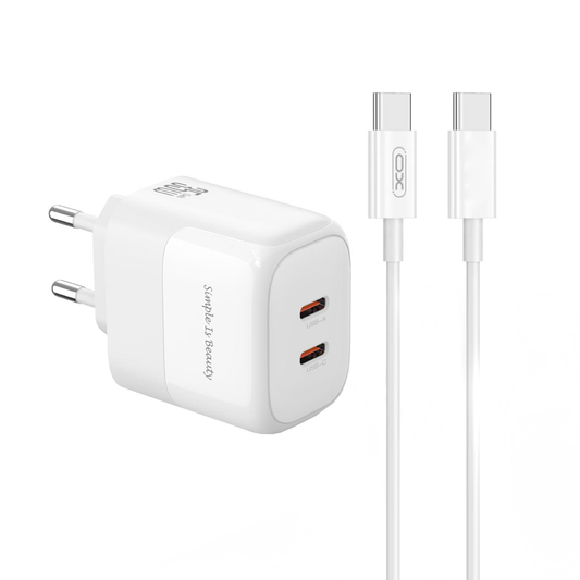 Netwerkoplader met USB-C Kabel XO Design L140, 35W, 3A, 2 x USB-C, Wit