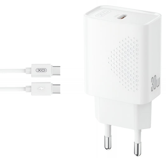 Chargeur réseau avec câble USB-C XO Design L162, 30W, 3A, 1 x USB-C, Blanc