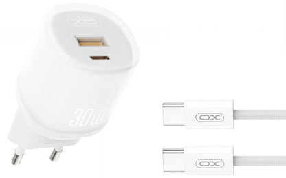 Chargeur réseau avec câble USB-C XO Design L151, 30W, 3A, 1 x USB-A - 1 x USB-C, Blanc