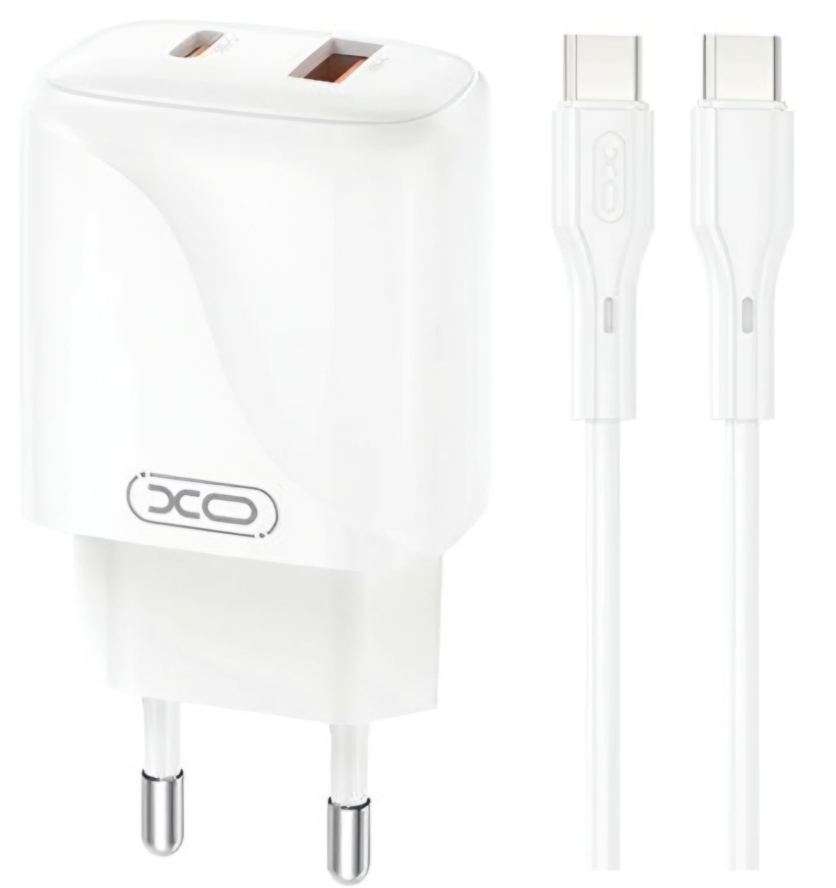 Netwerkoplader met USB-C Kabel XO Design L158, 20W, 3A, 1 x USB-A - 1 x USB-C, Wit