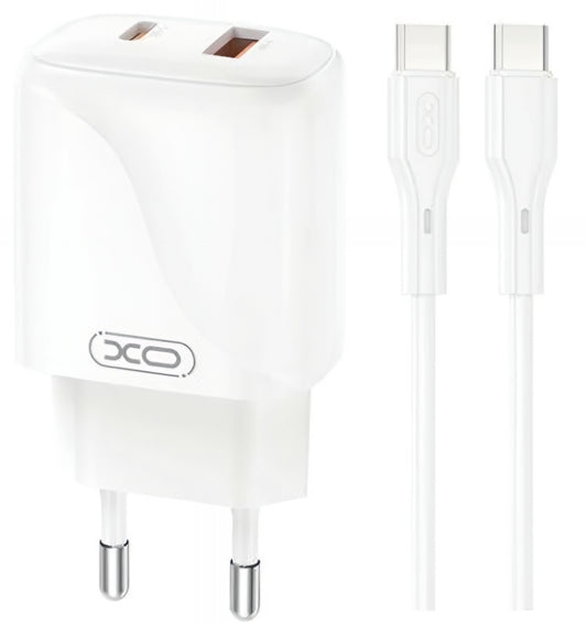 Chargeur réseau avec câble USB-C XO Design L158, 20W, 3A, 1 x USB-A - 1 x USB-C, Blanc